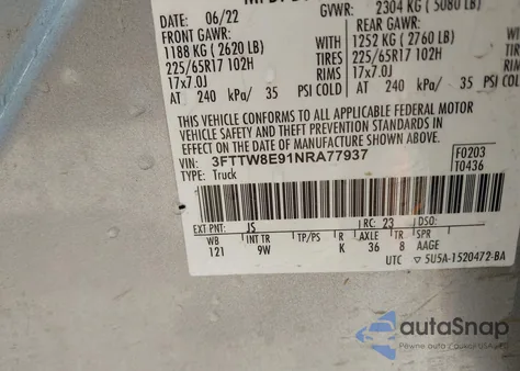 2022 Ford Maverick Xl/Xlt/Lariat z USA, uszkodzony, nr VIN 3FTTW8E91NRA77937